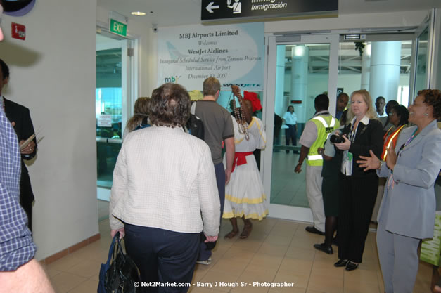 MBJ Airports Limited Welcomes WestJet Airlines - Inaugural Scheduled Service From Toronto Pearsons International Airport - Monday, December 10, 2007 - Sangster International Airport - MBJ Airports Limited, Montego Bay, Jamaica W.I. - Photographs by Net2Market.com - Barry J. Hough Sr, Photographer - Negril Travel Guide, Negril Jamaica WI - http://www.negriltravelguide.com - info@negriltravelguide.com...!